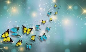 Fototapeta - Žlté a modré motýle (254x184 cm)
