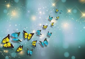 Fototapeta - Žlté a modré motýle (254x184 cm)