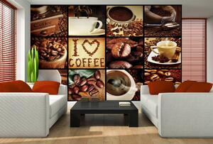 Fototapeta - I love coffee - koláž (254x184 cm)