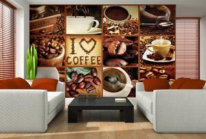 Fototapeta - I love coffee - koláž (254x184 cm)