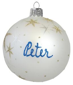 Sklenená vianočná guľa s menom svetlo strieborny mat