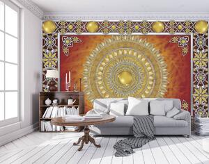 Fototapeta - Zlatá a červená Mandala (254x184 cm)