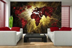 Fototapeta - Mapa sveta červené a zlaté svetlo (152,5x104 cm)