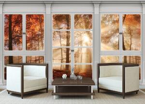 Fototapeta - Jesenné zobrazenie okna - les (152,5x104 cm)