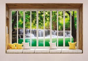 Fototapeta - Pohľad z okna na vodopád (254x184 cm)