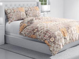 Biante Bavlnené posteľné obliečky Sandra SA-416 Hnedé dlaždice s ornamentami na krémovom Dvojlôžko francúzske 220x200 a 2ks 70x90 cm