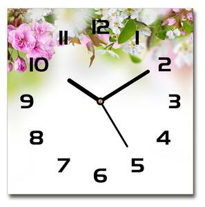 Sklenené hodiny štvorec jarné kvety