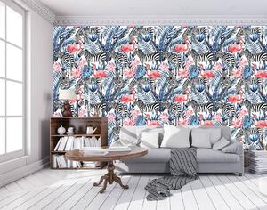 Fototapeta - Mozaika - zebra a plameniak (254x184 cm)