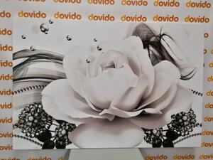 Obraz luxusná ruža s abstrakciou v čiernobielom prevedení - 120x80