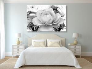 Obraz luxusná ruža s abstrakciou v čiernobielom prevedení - 60x40