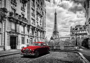 Fototapeta - Červené auto v Paríži (254x184 cm)