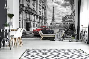 Fototapeta - Červené auto v Paríži (254x184 cm)