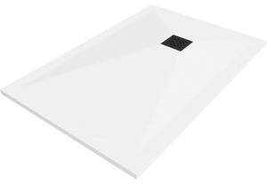 Mexen Stone+, obdĺžniková vanička z minerálneho kompozitu 140 x 70 cm, biela, čierna krytka, 44107014-B