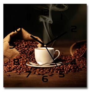 Sklenené hodiny štvorec Káva v šálke