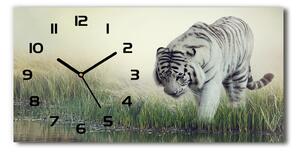 Vodorovné Sklenené hodiny na stenu tiché Biely tiger