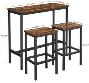 VASAGLE Barový stôl so stoličkami priemyselný čiernohnedý