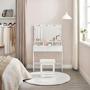 VASAGLE Toaletný stolík s osvetleným zrkadlom biely