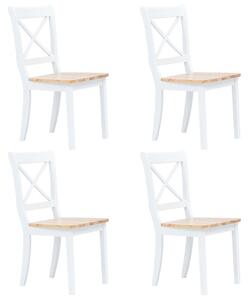 Jedálenské stoličky 4 ks, biele a prírodné, kaučukový masív