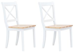 Jedálenské stoličky 2 ks, biele a prírodné, kaučukový masív