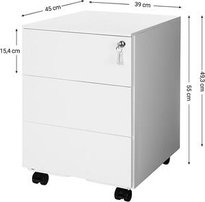 SONGMICS Pojazdná skriňa na dokumenty biela 3 zásuvky 39 x 55 x 45 cm