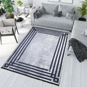 Sivý trendový koberec s protišmykovou úpravou a geometrickým vzorom Šírka: 80 cm | Dĺžka: 150 cm