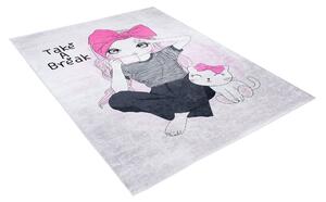 Detský koberec do dievčenskej izby so slečnou s kávou Ružová Šírka: 80 cm | Dĺžka: 150 cm