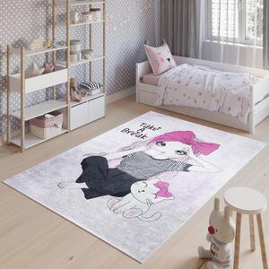 Detský koberec do dievčenskej izby so slečnou s kávou Ružová Šírka: 80 cm | Dĺžka: 150 cm