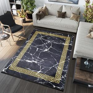 Čierny trendový koberec so zlatým geometrickým vzorom Čierna Šírka: 80 cm | Dĺžka: 150 cm