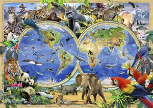 Fototapeta - Mapa sveta - Zvieratá (254x184 cm)