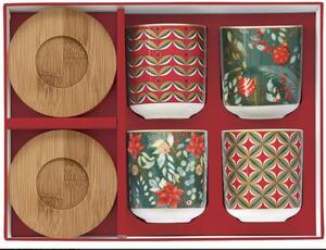FEDORA Home Set pre 4 osoby - porcelánový hrnček espresso s bambusovým tanierikom, 110ml, Coffee Mania Christmas Joy
