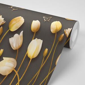 Tapeta tulipány so zlatým motívom