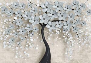 Fototapeta - Strom a šedé kvety (254x184 cm)