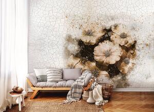 Fototapeta - Kvety - popraskané múry (254x184 cm)