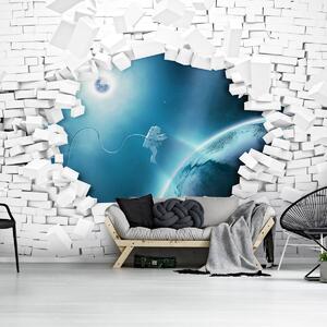 Fototapeta - Tehlová stena a astronaut vo vesmíre (152,5x104 cm)