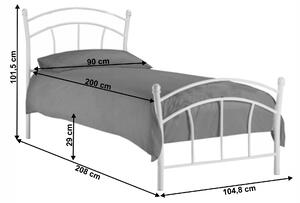 KONDELA Kovová posteľ s roštom, biela, BURZUM