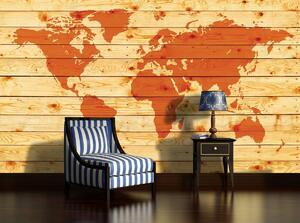 Fototapeta - Mapa sveta na borovicových doskách (152,5x104 cm)
