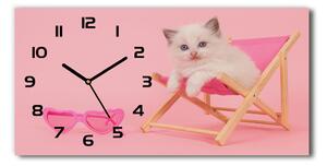 Vodorovné Sklenené hodiny na stenu tiché Mačka na lehátku