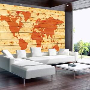 Fototapeta - Mapa sveta na borovicových doskách (152,5x104 cm)