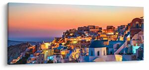 Obraz - Santorini pri zotmení (120x50 cm)
