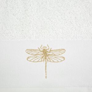 Osuška v bielej farbe s výšivkou vážky prešívanou zlatou niťou Biela