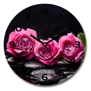 Sklenené hodiny okrúhle Ružové ruže