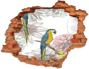 Nálepka 3D diera na stenu Papagáje a kvety nd-c-110762847