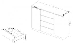 Ak furniture Komoda TOVE K 138,4 cm biela/grafit