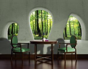 Fototapeta - Okno - Zelený les (152,5x104 cm)