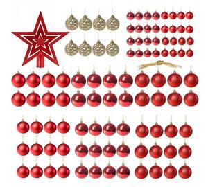 SPRINGOS Vianočné gule mix 3/4/6 cm s hviezdou červené a zlaté, 101-dielna sada