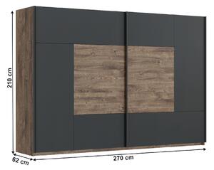 TEMPO Spálňový komplet (posteľ 160x200 cm, 2x nočný stolík, skriňa), dub ribeck/tmavý grafit, ARMENY