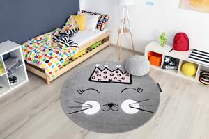 Dywany Łuszczów Detský kusový koberec Petit Cat crown grey kruh - 120x120 (priemer) kruh cm