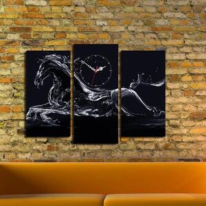 Hanah Home Obrazové nástenné hodiny Kôň 66x45 cm čierno-biele