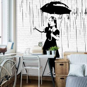 Fototapeta - Dievča s dáždnikom v daždi (254x184 cm)
