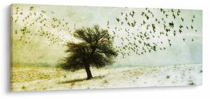 Obraz - Maľovaný kŕdeľ vtákov (120x50 cm)